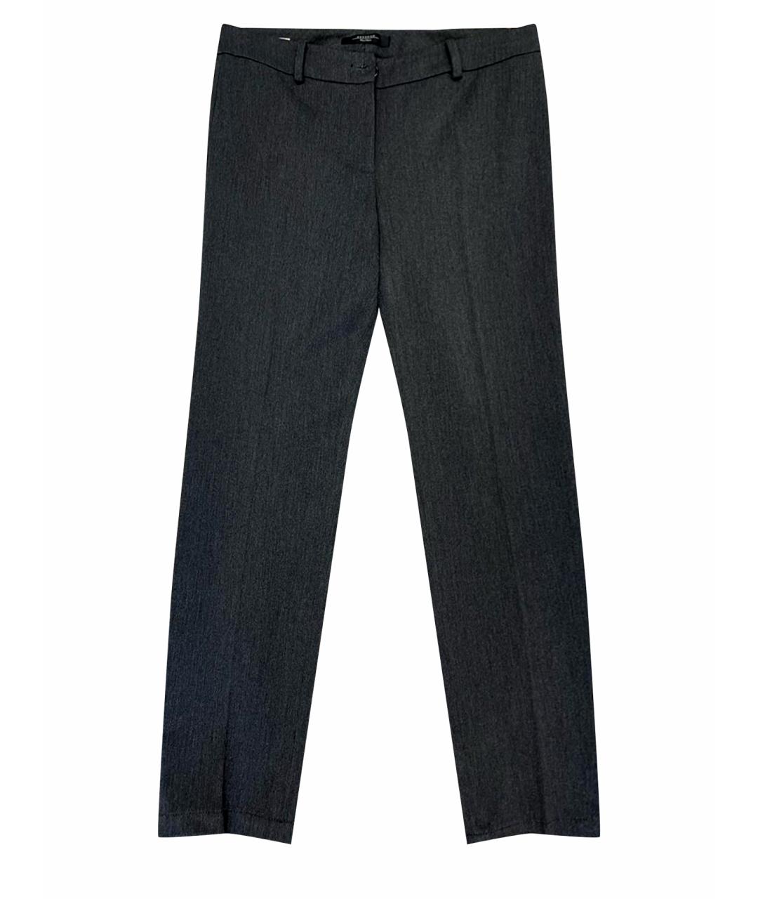 WEEKEND MAX MARA Серые хлопко-эластановые прямые брюки, фото 1