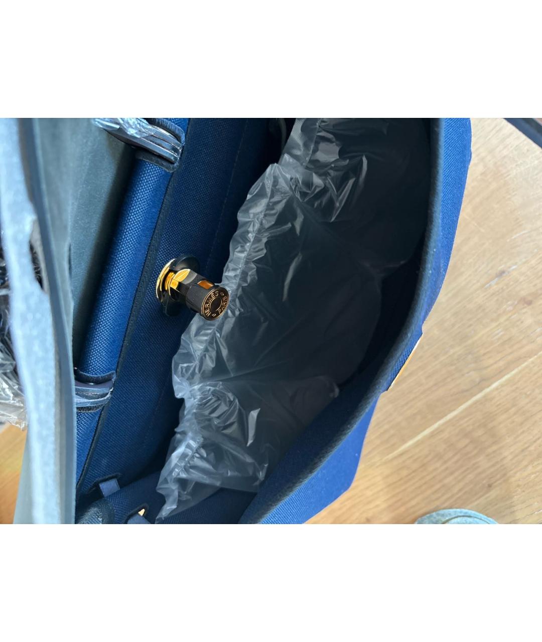 HERMES PRE-OWNED Темно-синяя тканевая сумка с короткими ручками, фото 4