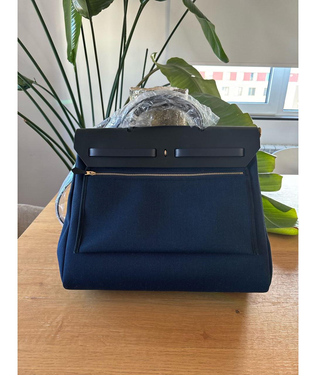 HERMES PRE-OWNED Темно-синяя тканевая сумка с короткими ручками, фото 3