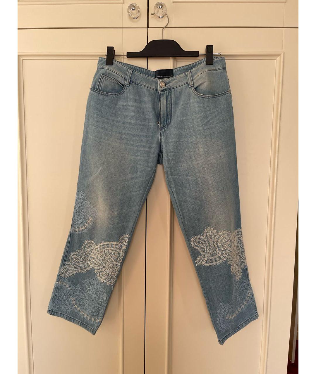 ERMANNO SCERVINO Голубые хлопковые прямые джинсы, фото 9
