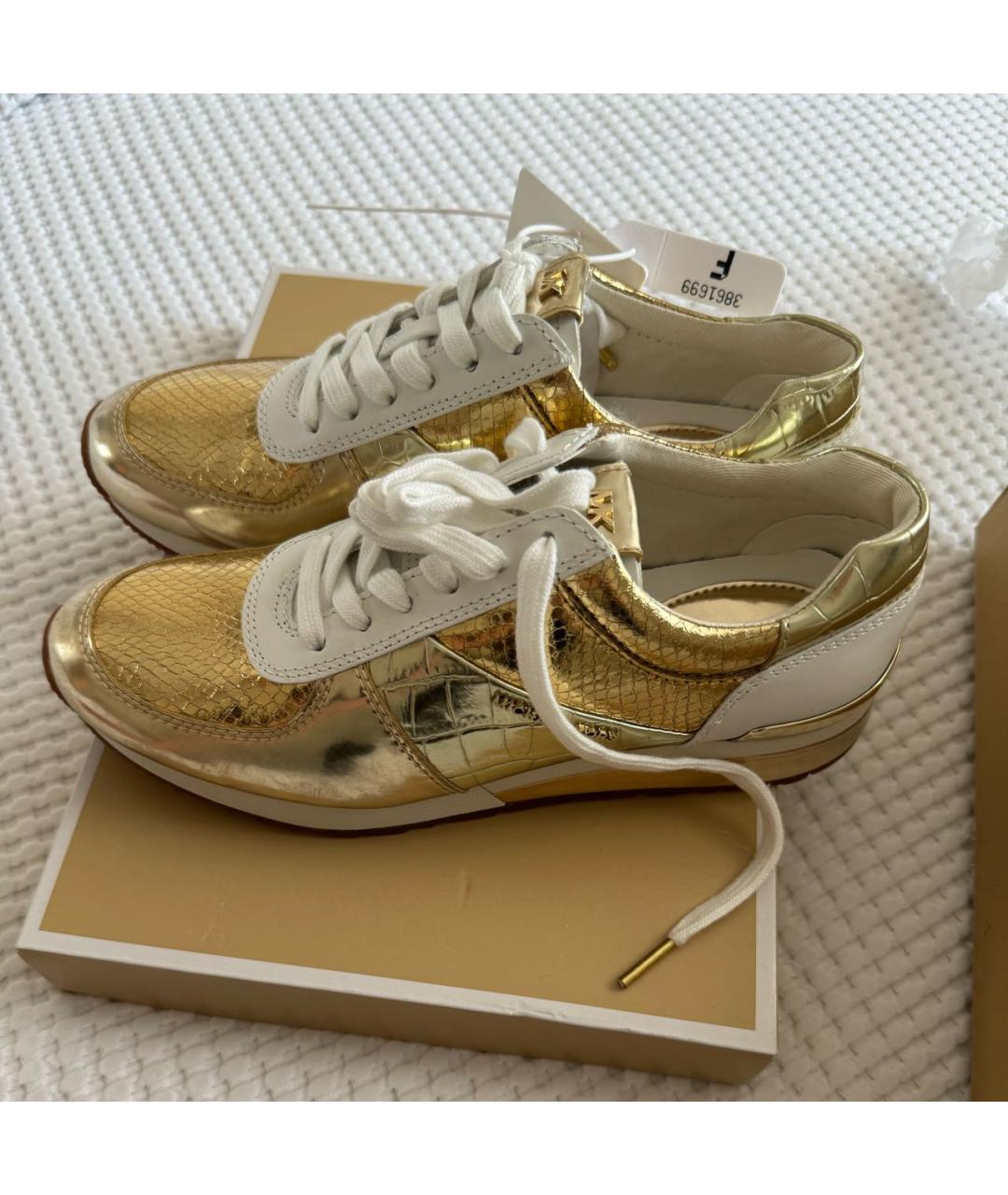MICHAEL KORS Золотые кожаные кроссовки, фото 5