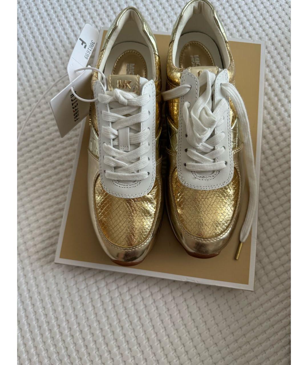 MICHAEL KORS Золотые кожаные кроссовки, фото 4