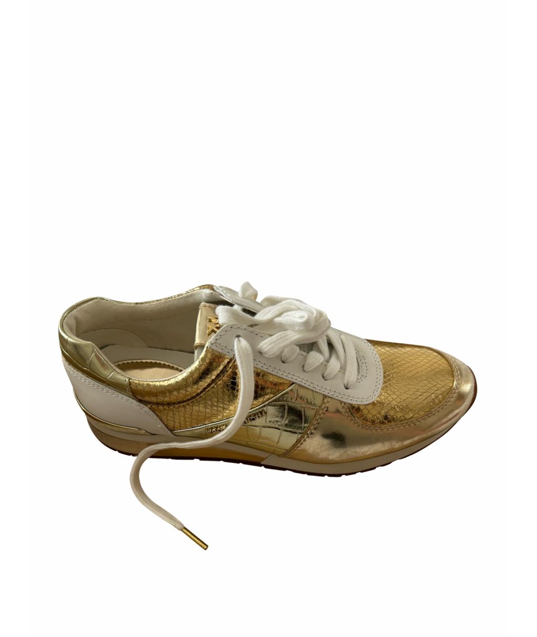 MICHAEL KORS Золотые кожаные кроссовки, фото 1