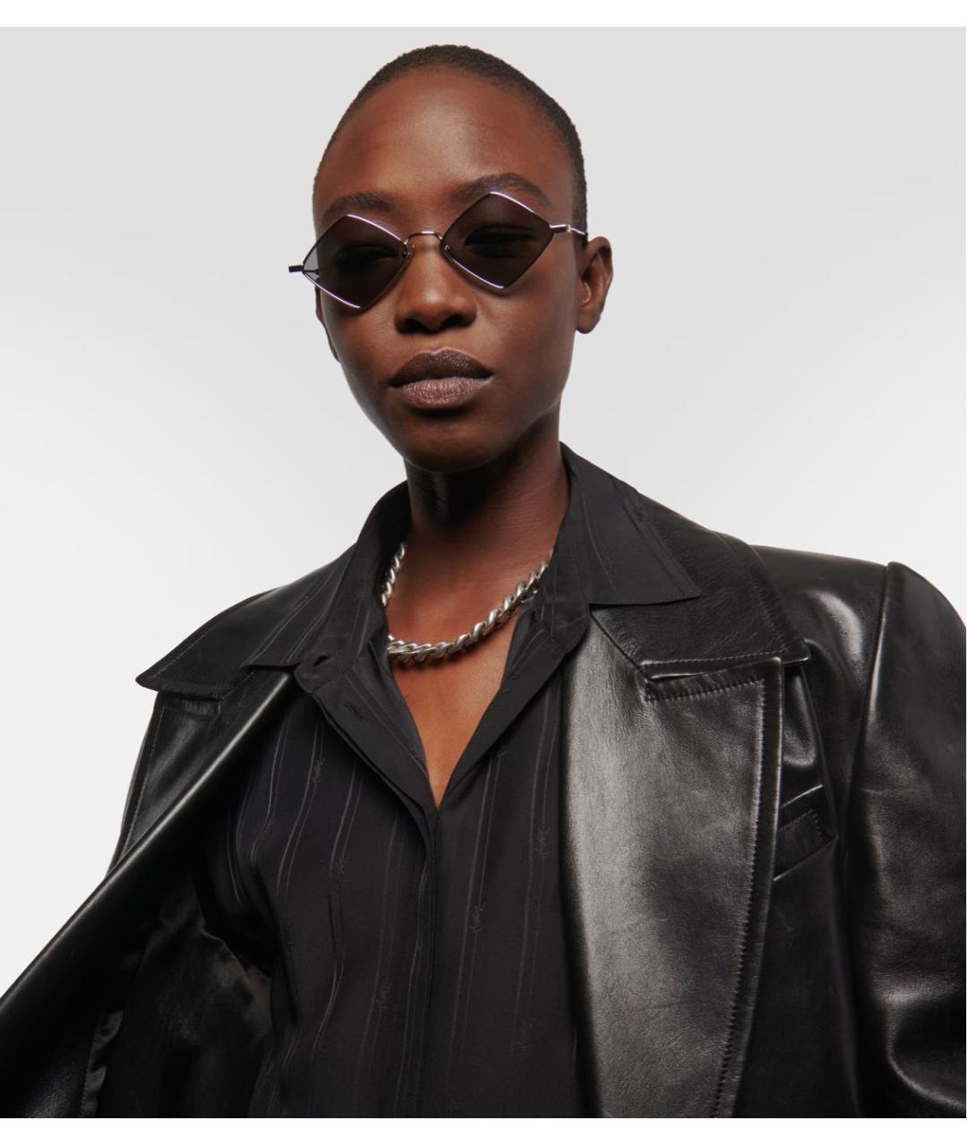 SAINT LAURENT Серые металлические солнцезащитные очки, фото 4