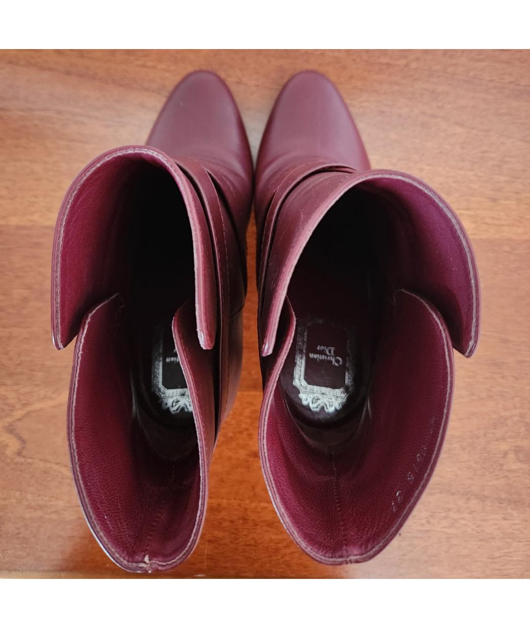 CHRISTIAN DIOR Бордовые кожаные ботинки, фото 3