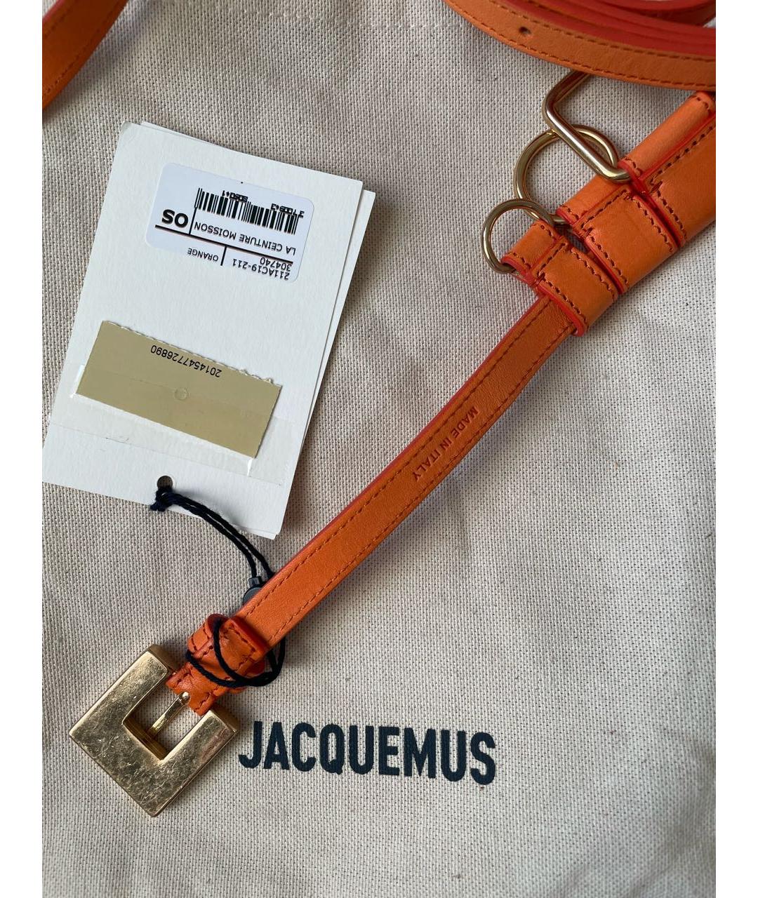 JACQUEMUS Оранжевый кожаный ремень, фото 5
