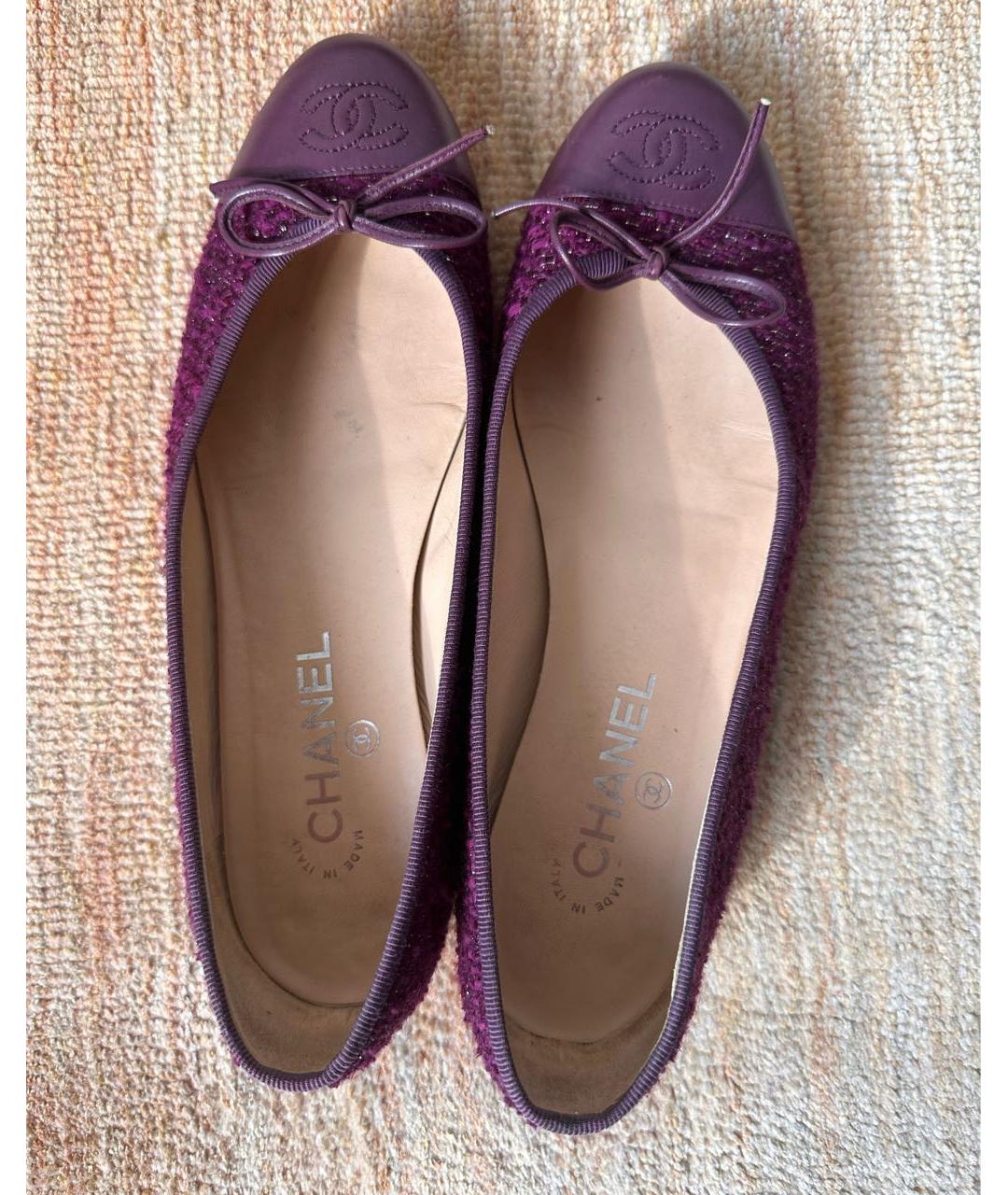 CHANEL PRE-OWNED Фиолетовые текстильные балетки, фото 3
