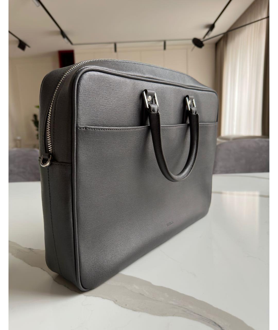 FURLA Серый кожаный портфель, фото 2