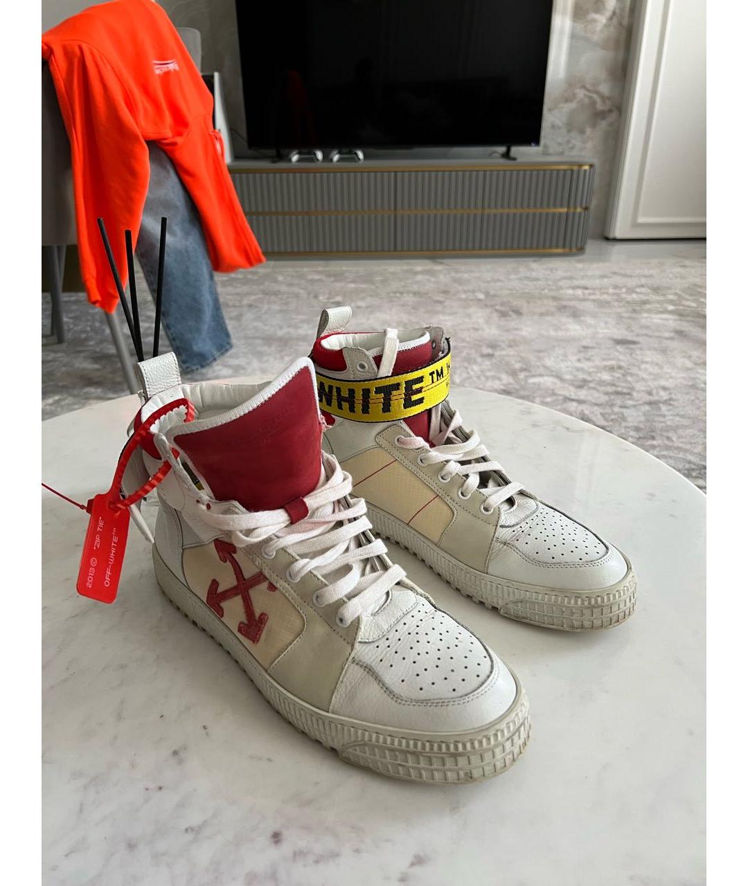 OFF-WHITE Белые кожаные высокие кроссовки / кеды, фото 5