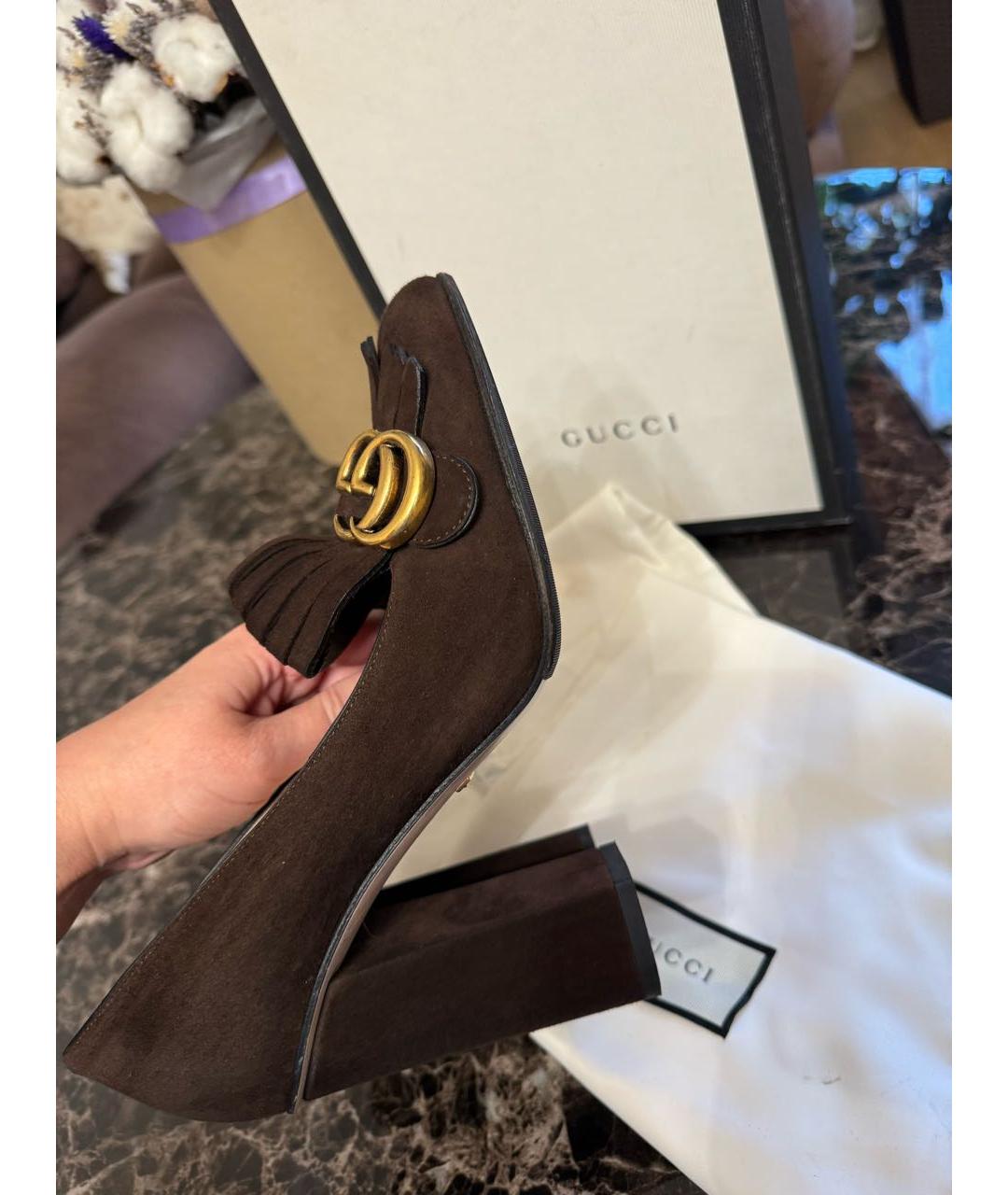 GUCCI Коричневые замшевые туфли, фото 8