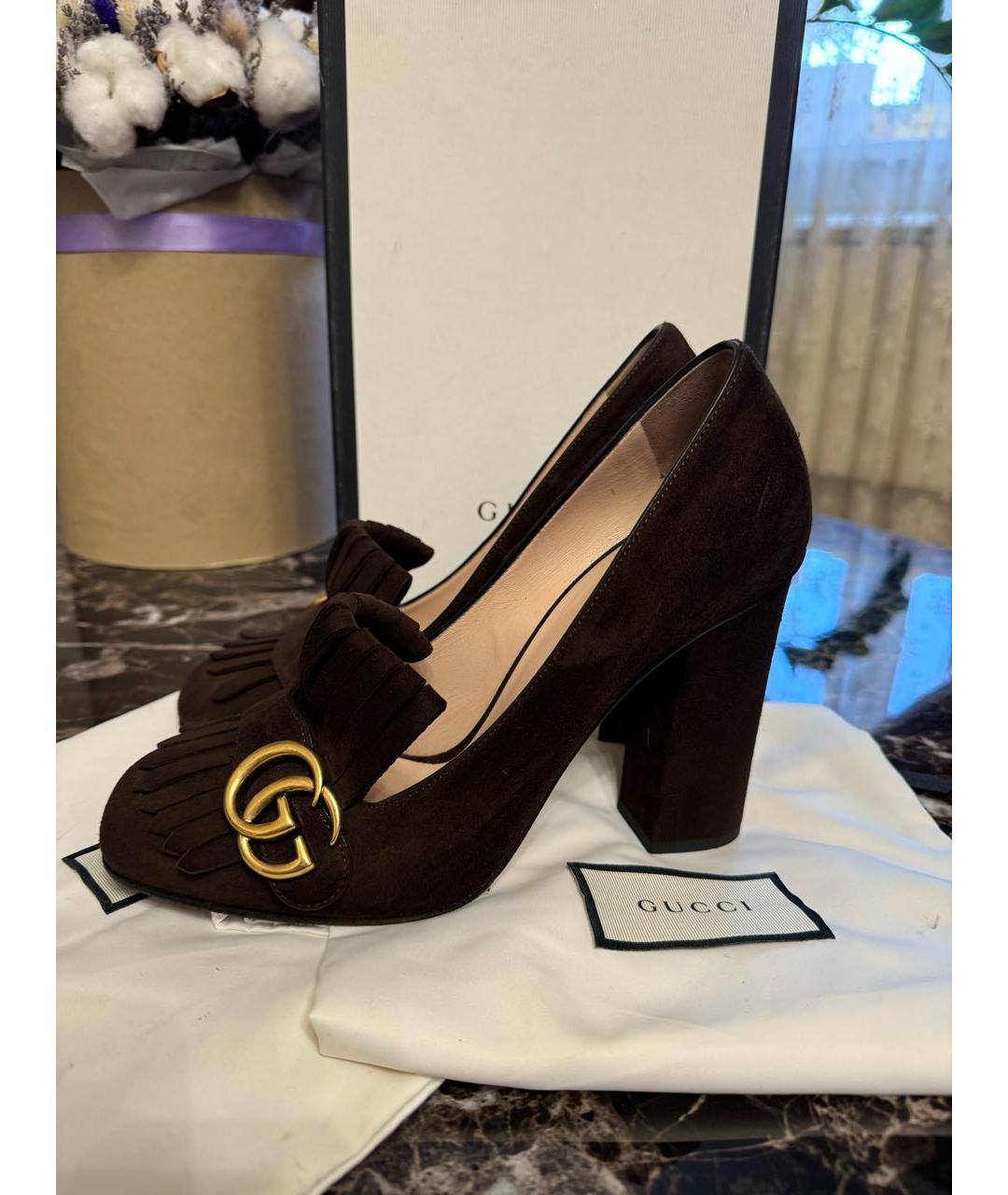 GUCCI Коричневые замшевые туфли, фото 4