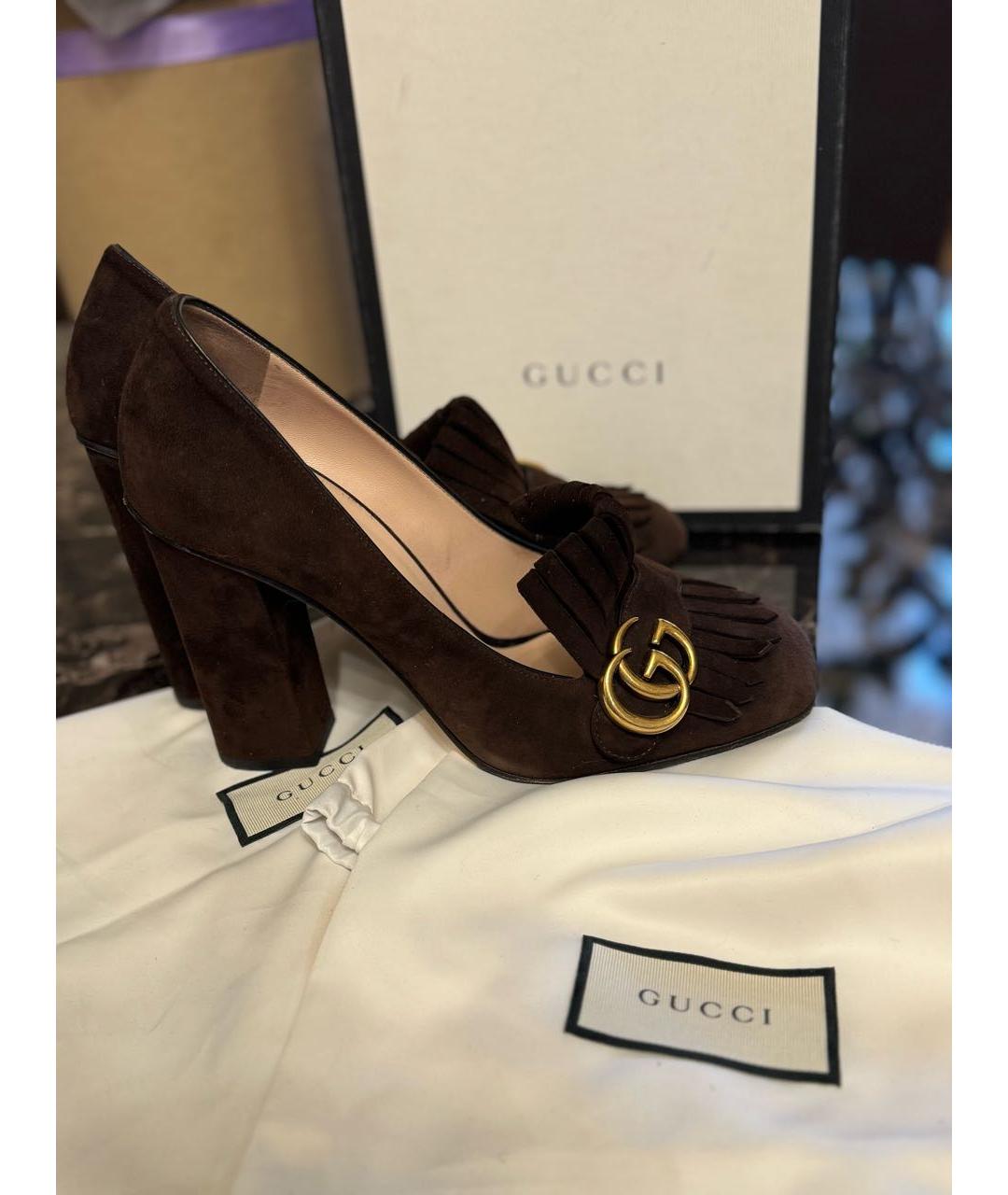 GUCCI Коричневые замшевые туфли, фото 7