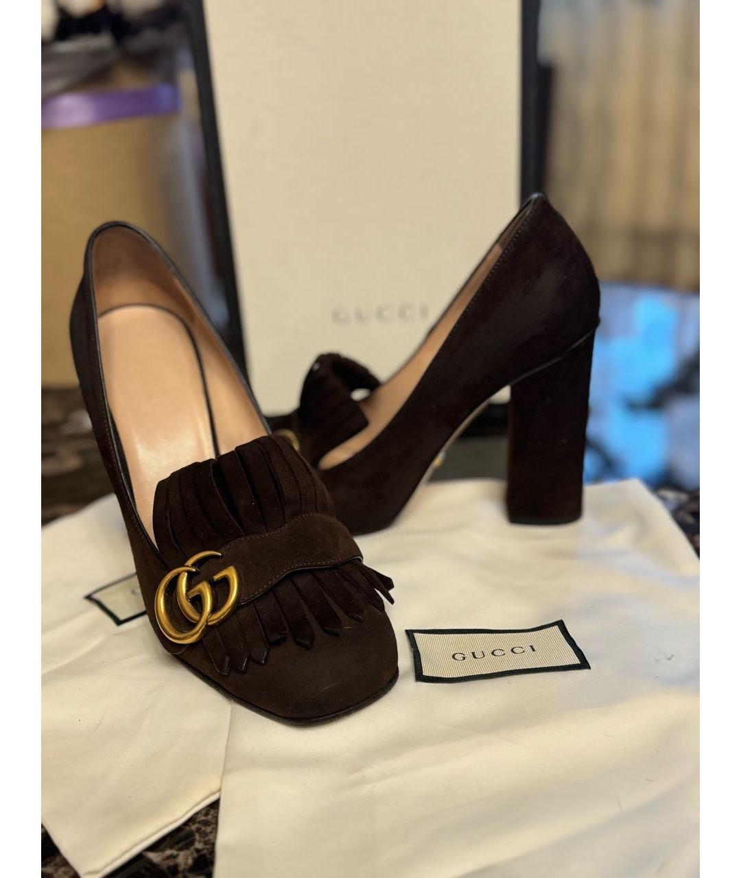 GUCCI Коричневые замшевые туфли, фото 2