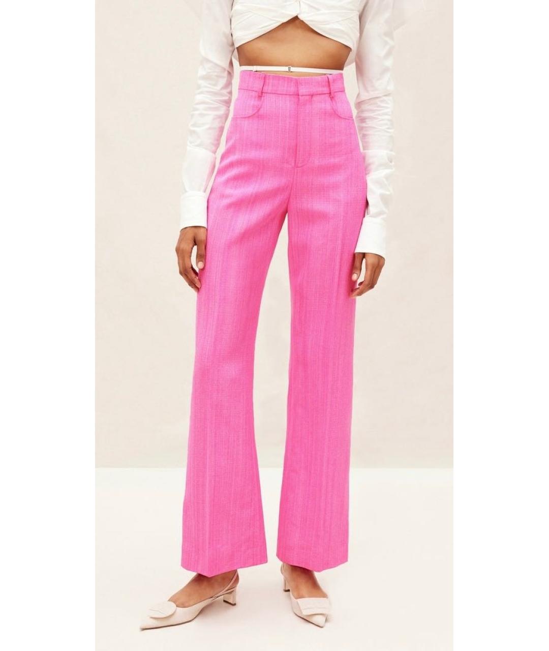 JACQUEMUS Розовые шелковые прямые брюки, фото 4