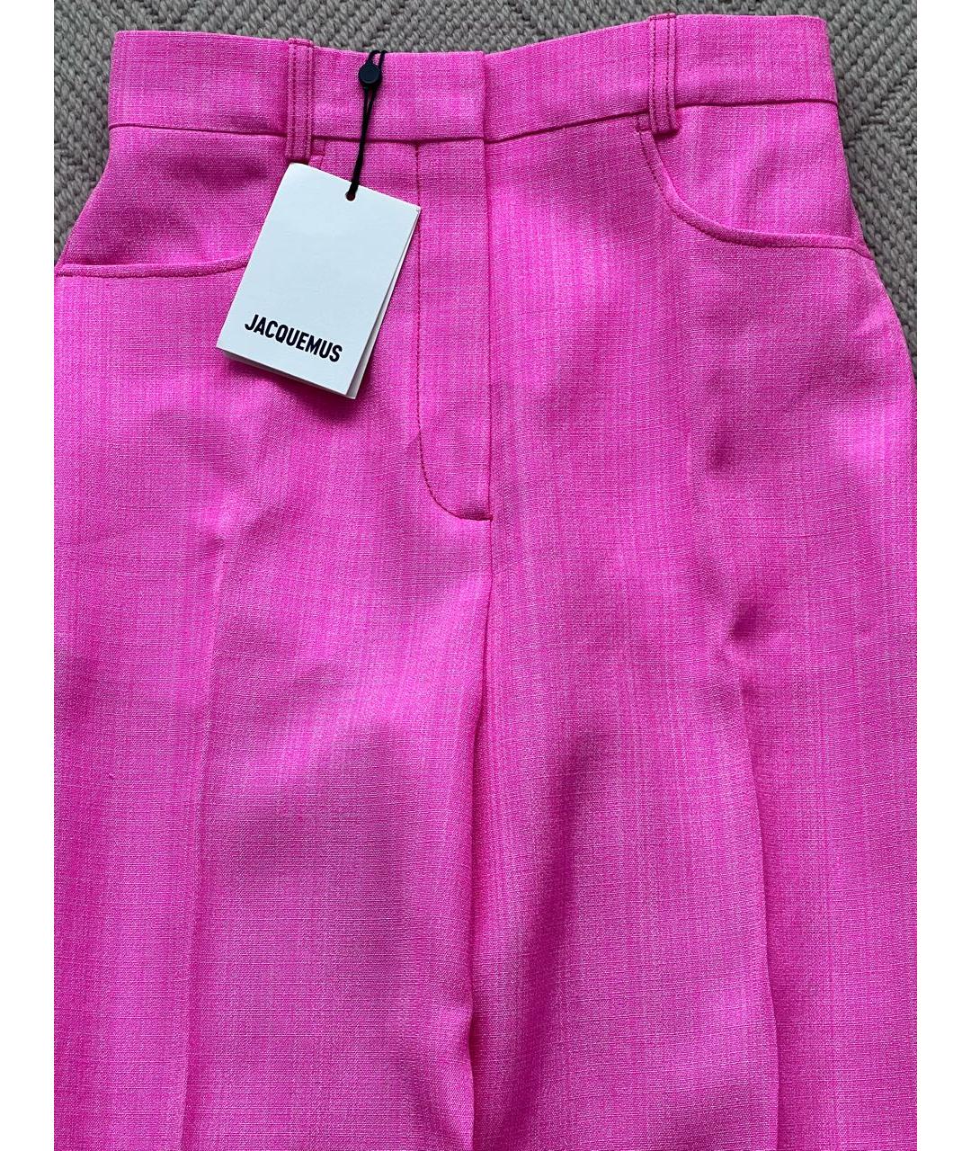 JACQUEMUS Розовые шелковые прямые брюки, фото 5