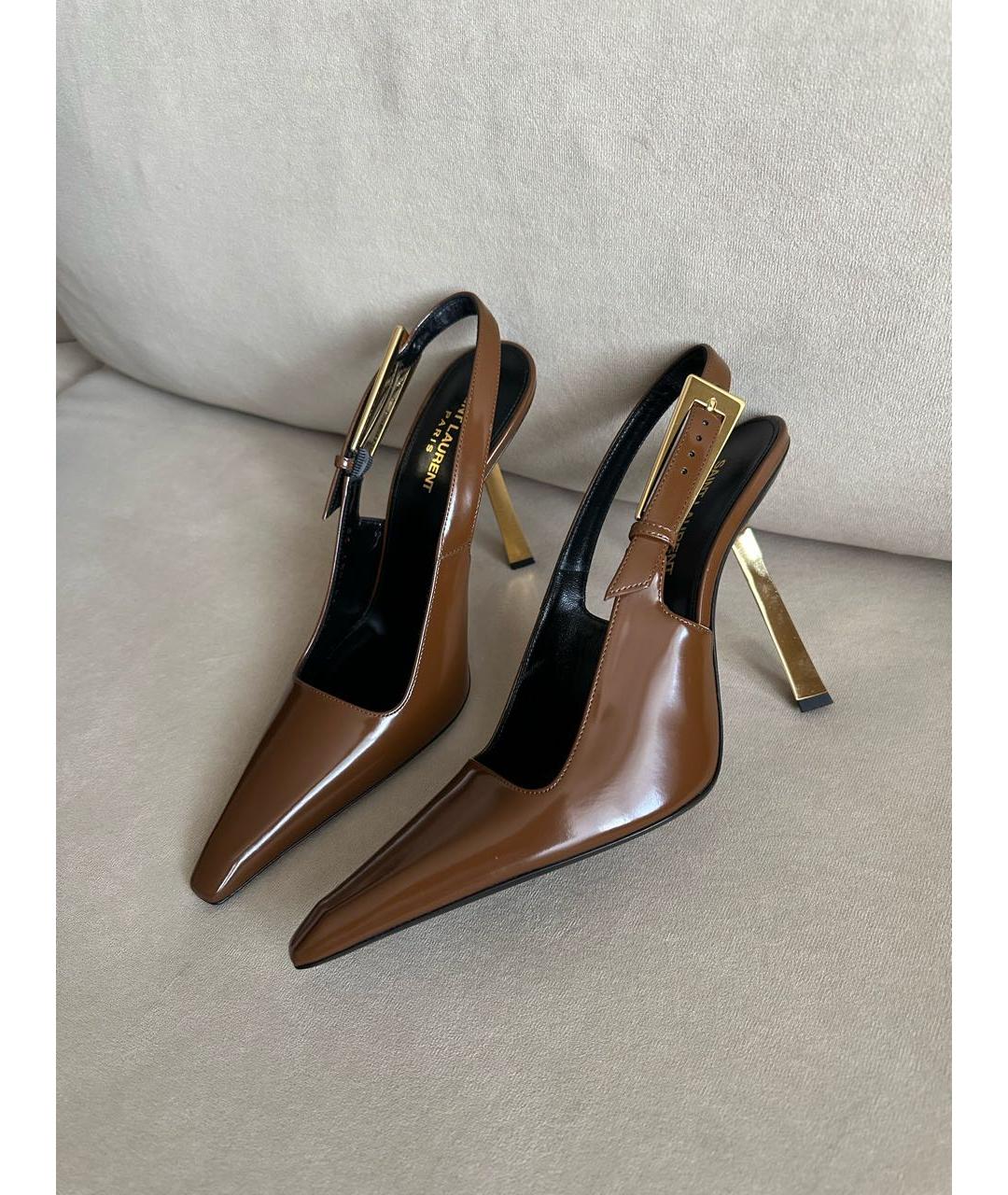 SAINT LAURENT Коричневые туфли из лакированной кожи, фото 2