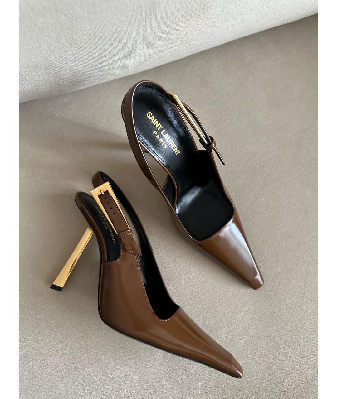 SAINT LAURENT Коричневые туфли из лакированной кожи, фото 4