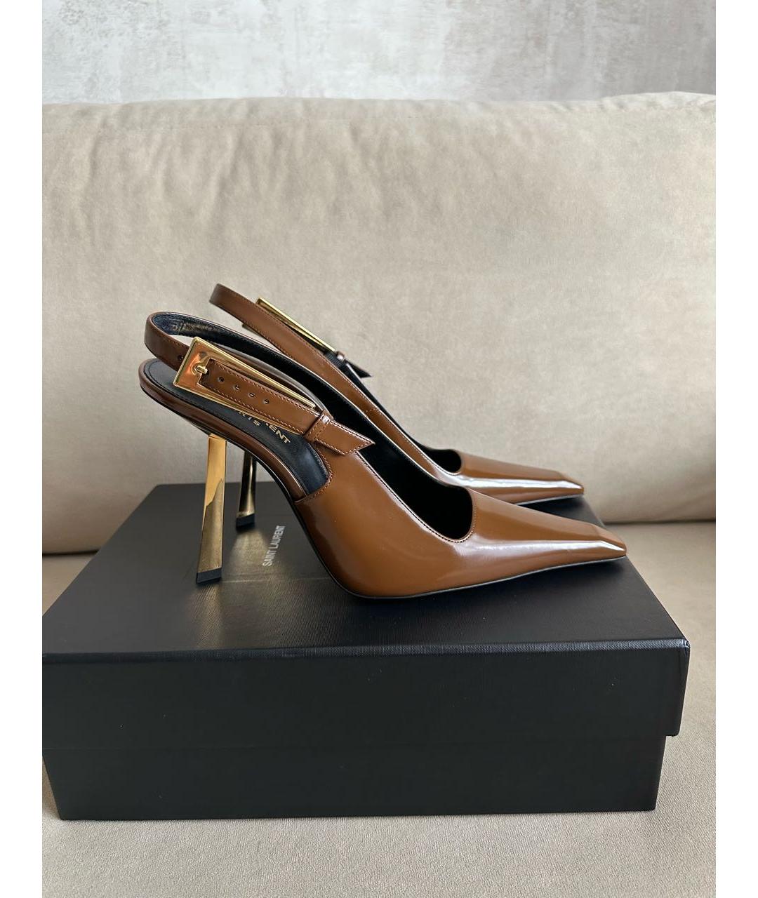 SAINT LAURENT Коричневые туфли из лакированной кожи, фото 6
