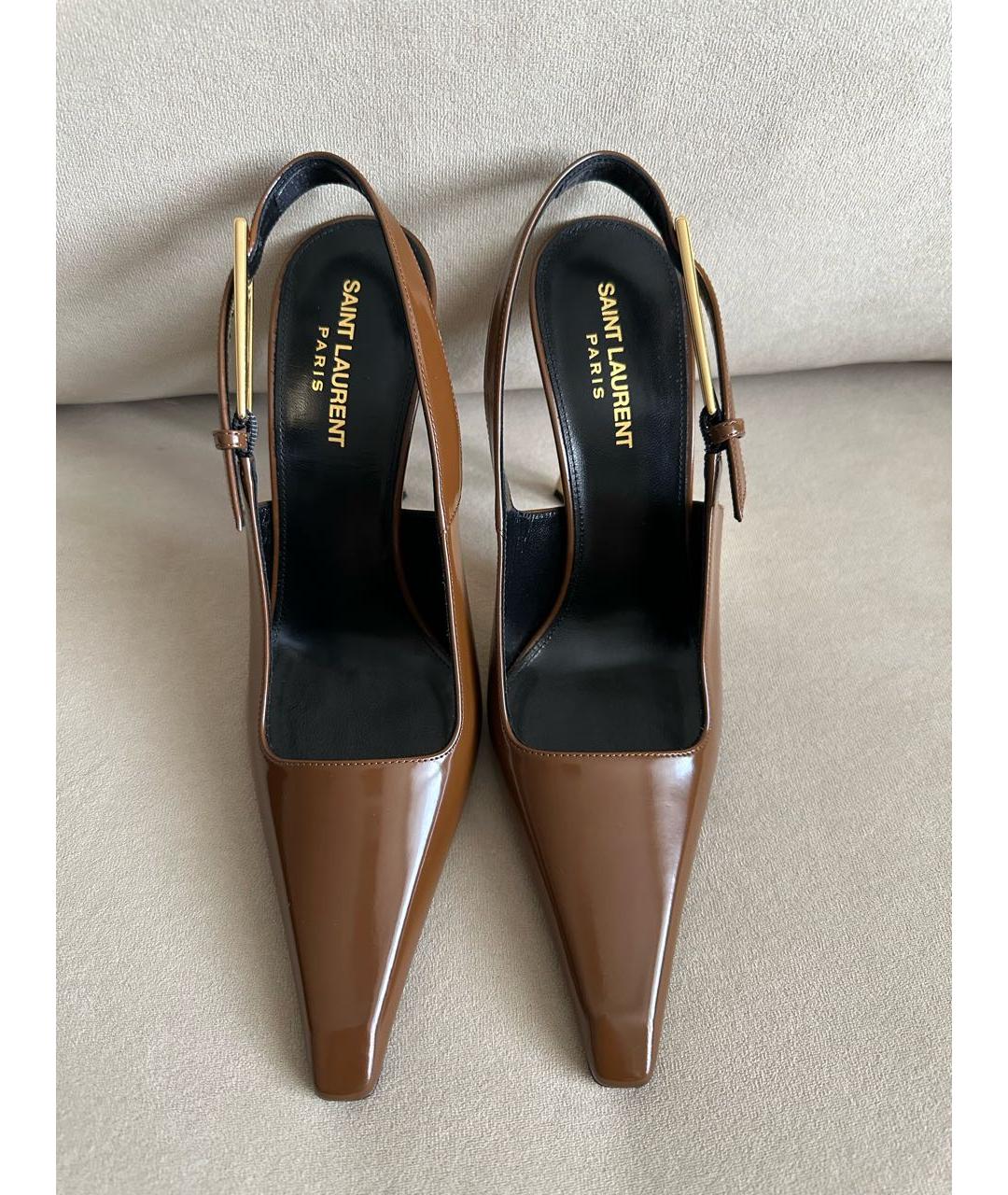 SAINT LAURENT Коричневые туфли из лакированной кожи, фото 7