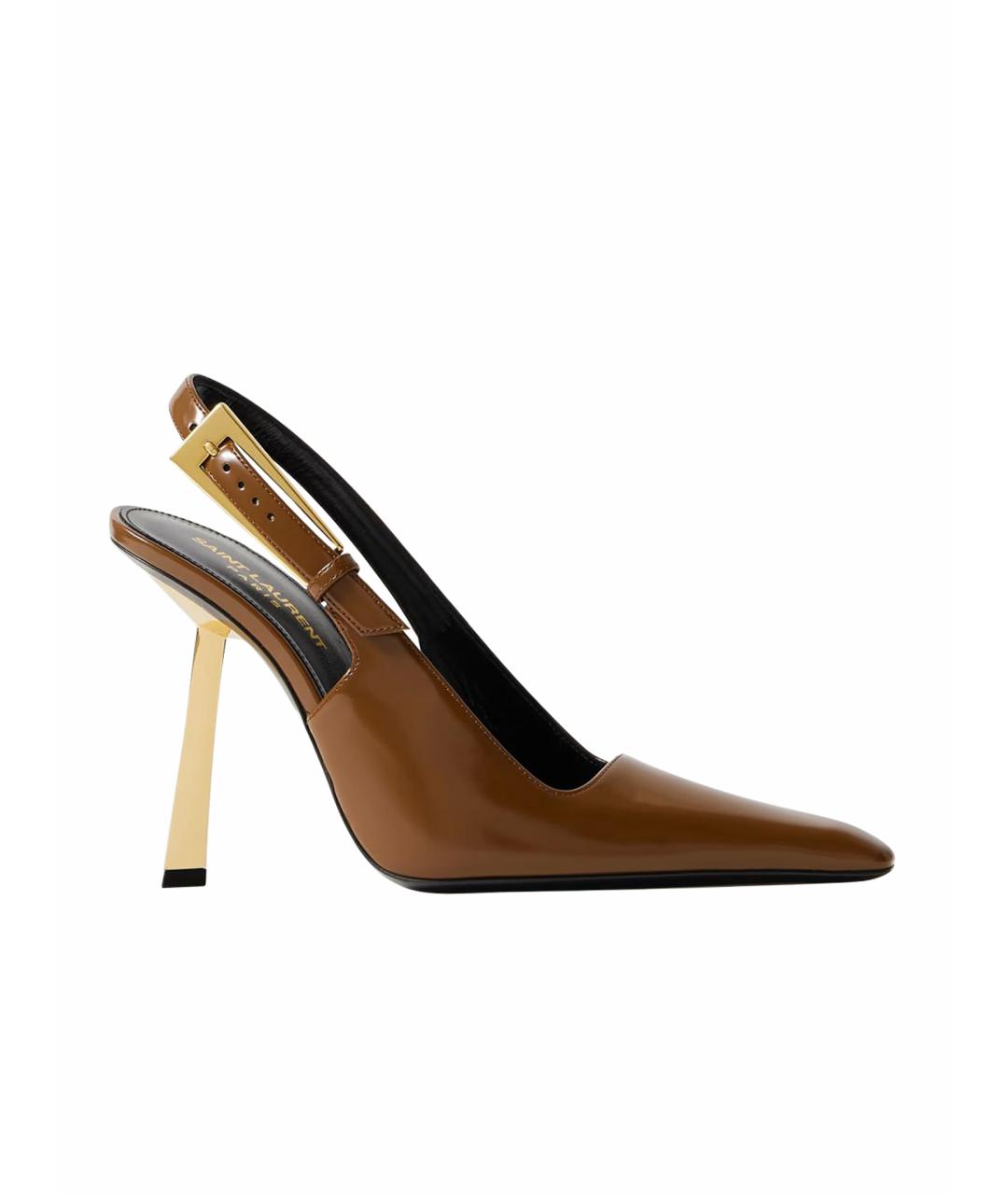 SAINT LAURENT Коричневые туфли из лакированной кожи, фото 1