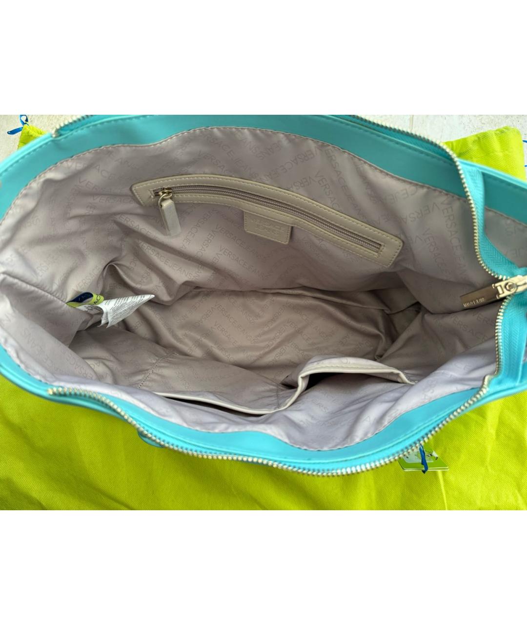 VERSACE JEANS COUTURE Бирюзовая сумка с короткими ручками из искусственной кожи, фото 4