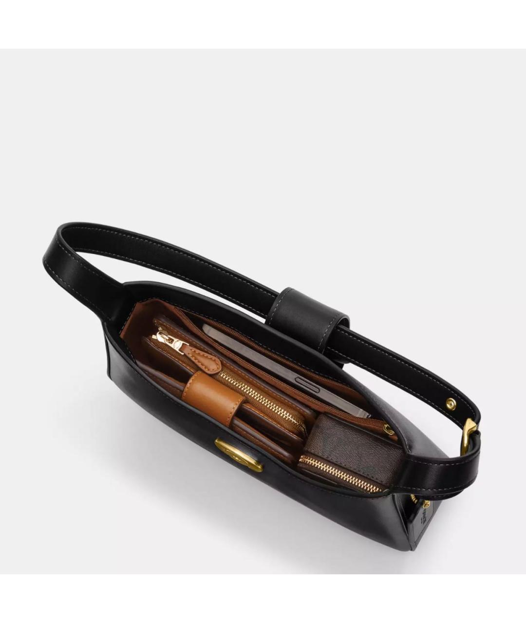 COACH Черная кожаная сумка с короткими ручками, фото 3