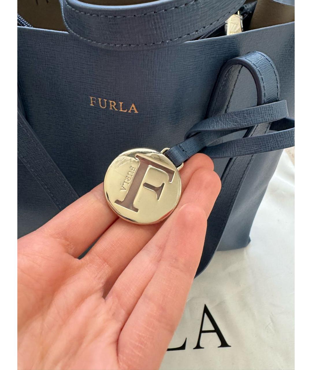 FURLA Темно-синяя кожаная сумка с короткими ручками, фото 5