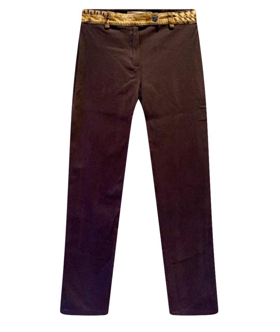 ROBERTO CAVALLI Коричневые хлопко-эластановые прямые брюки, фото 1