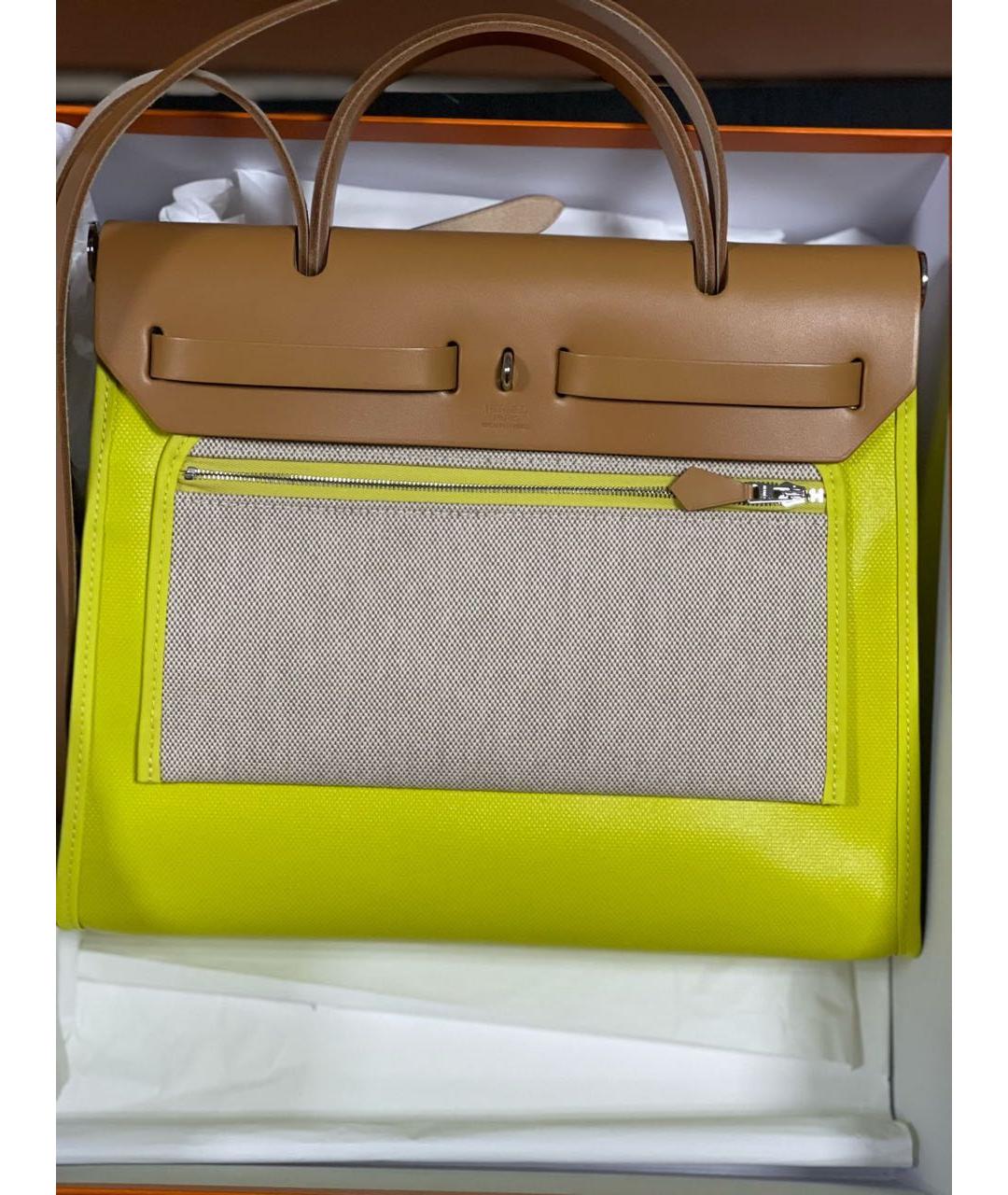 HERMES PRE-OWNED Желтая тканевая сумка с короткими ручками, фото 2