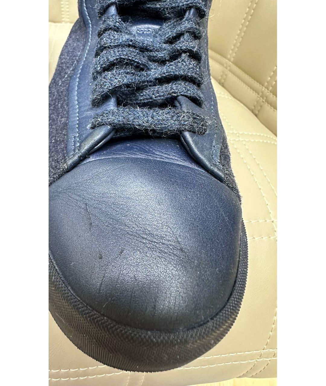 SANTONI Темно-синие кожаные высокие кроссовки / кеды, фото 5