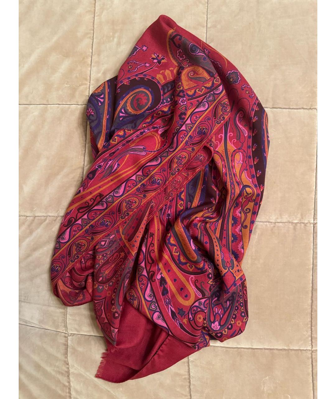ETRO Бордовый шерстяной шарф, фото 5
