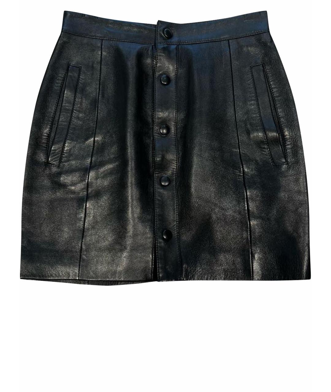 SAINT LAURENT Черная кожаная юбка мини, фото 1