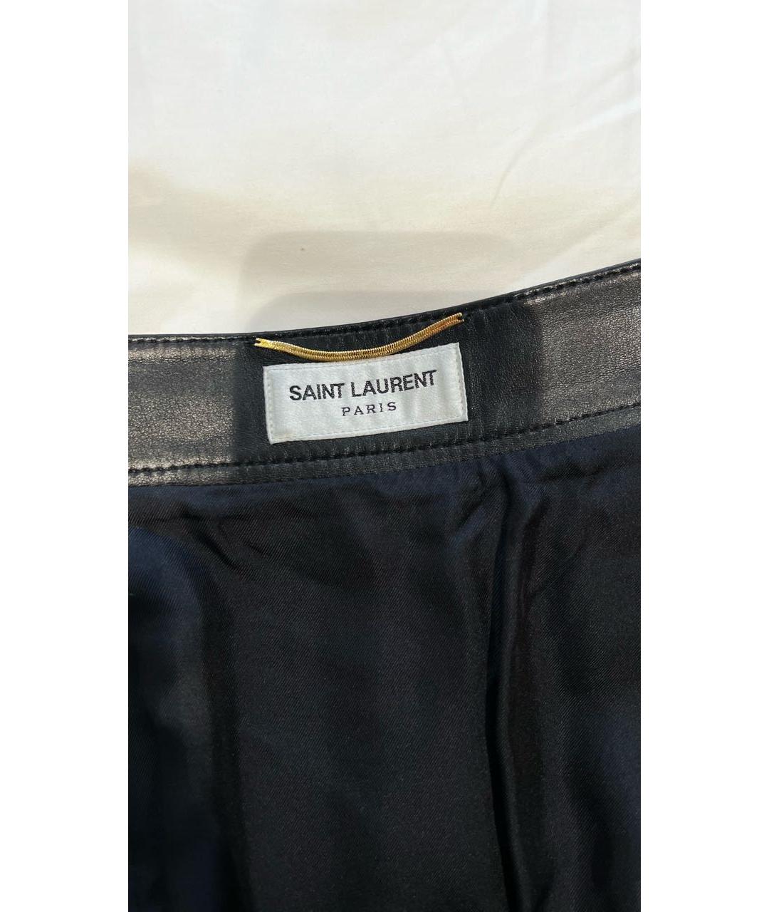 SAINT LAURENT Черная кожаная юбка мини, фото 4