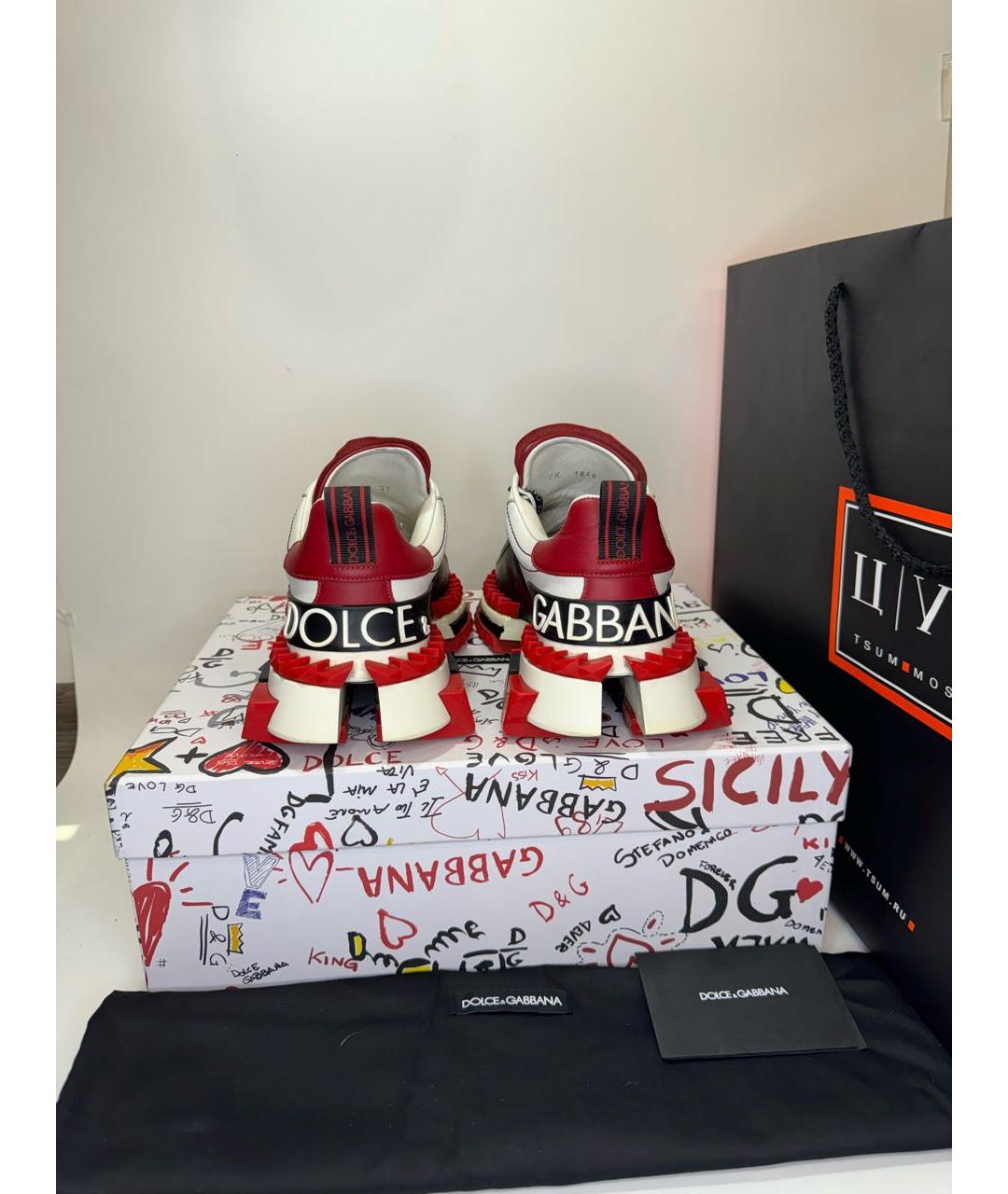 DOLCE&GABBANA Белые кожаные кроссовки, фото 4