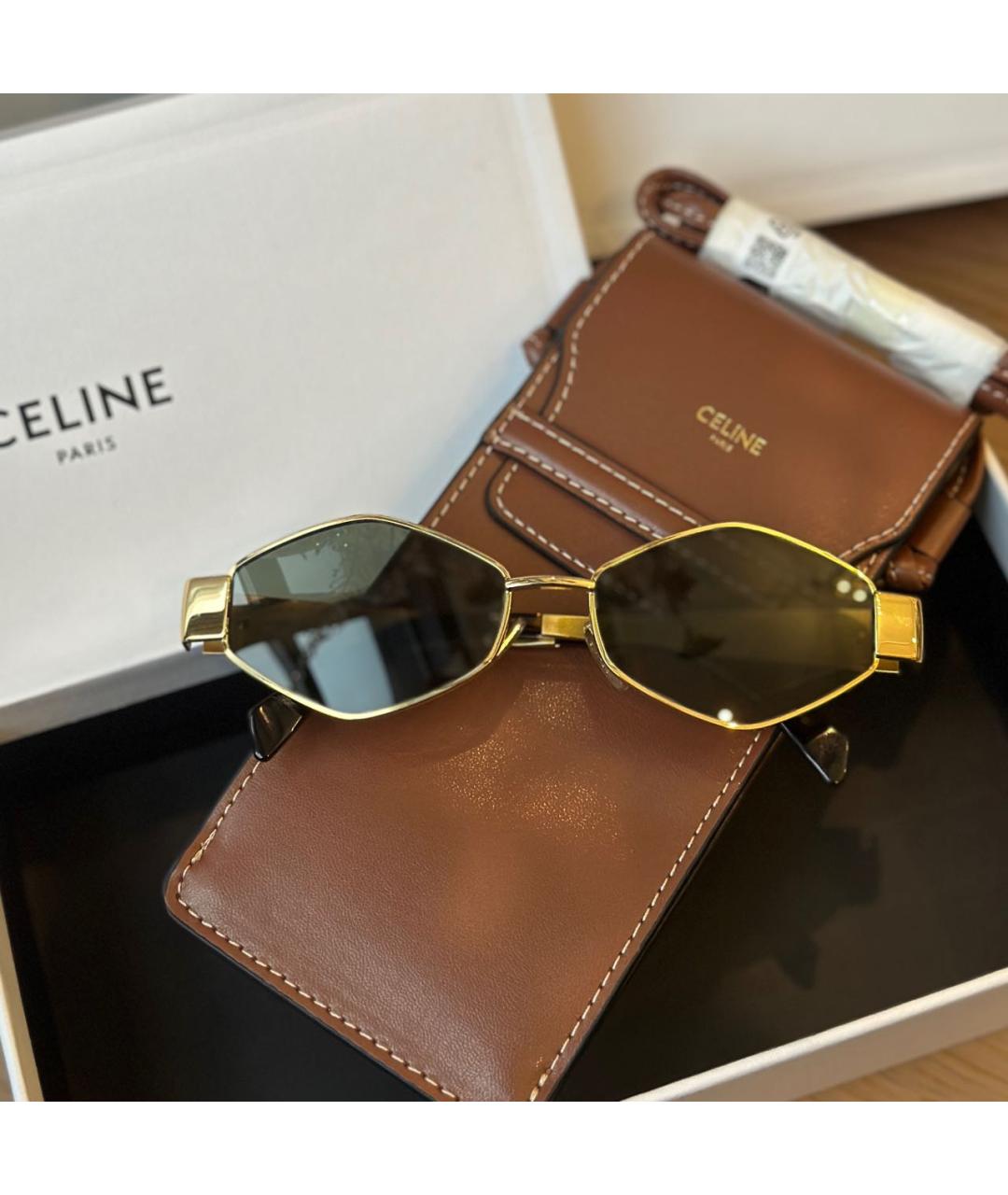 CELINE Золотые металлические солнцезащитные очки, фото 2