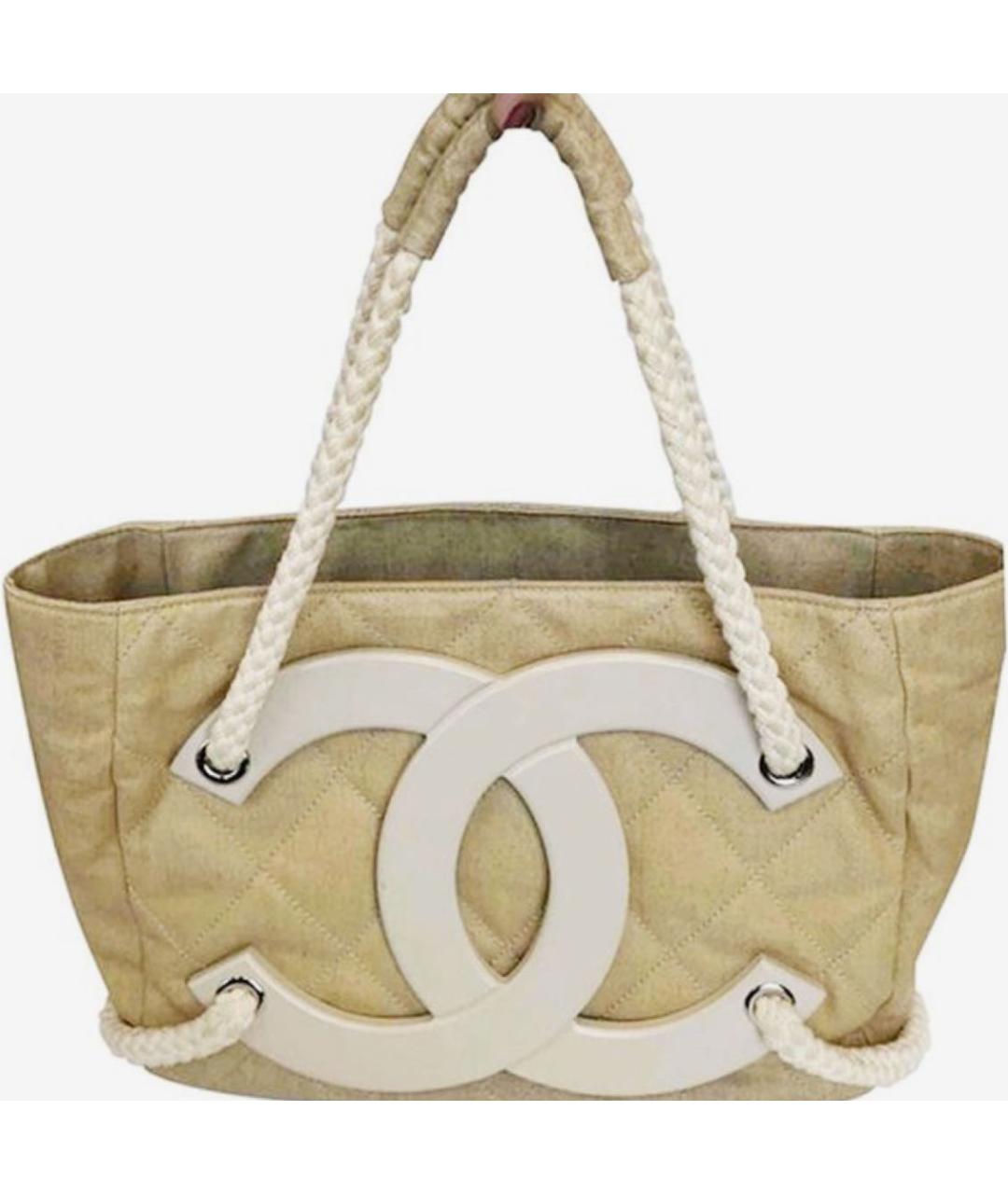 CHANEL Бежевая льняная пляжная сумка, фото 9