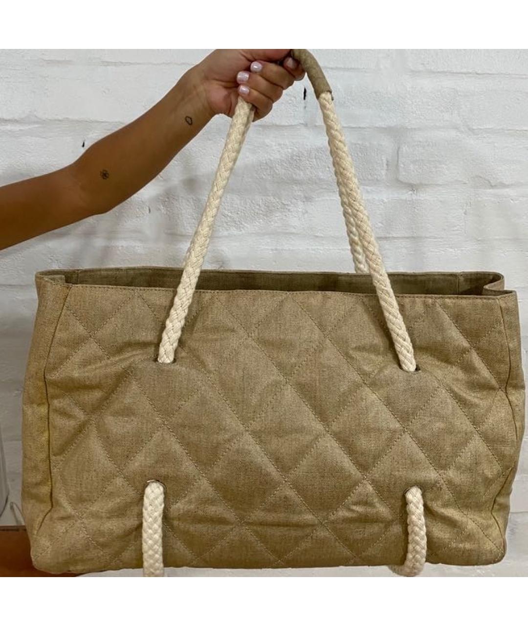 CHANEL Бежевая льняная пляжная сумка, фото 3