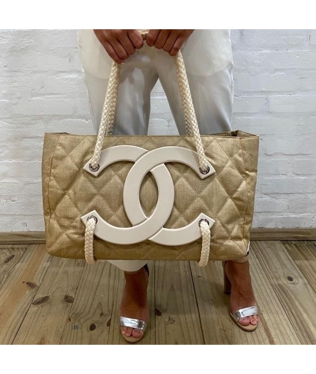 CHANEL Бежевая льняная пляжная сумка, фото 8
