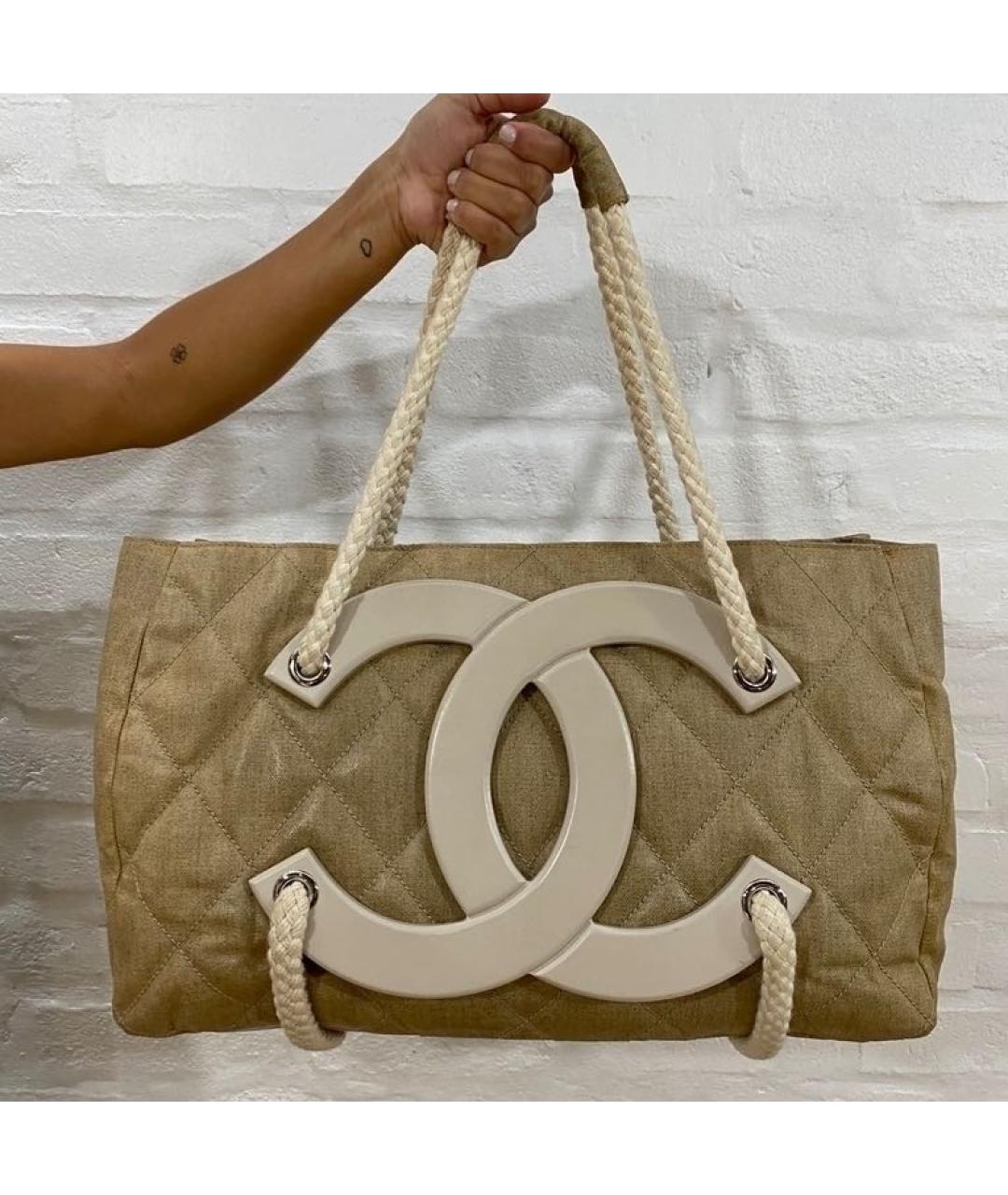 CHANEL Бежевая льняная пляжная сумка, фото 5