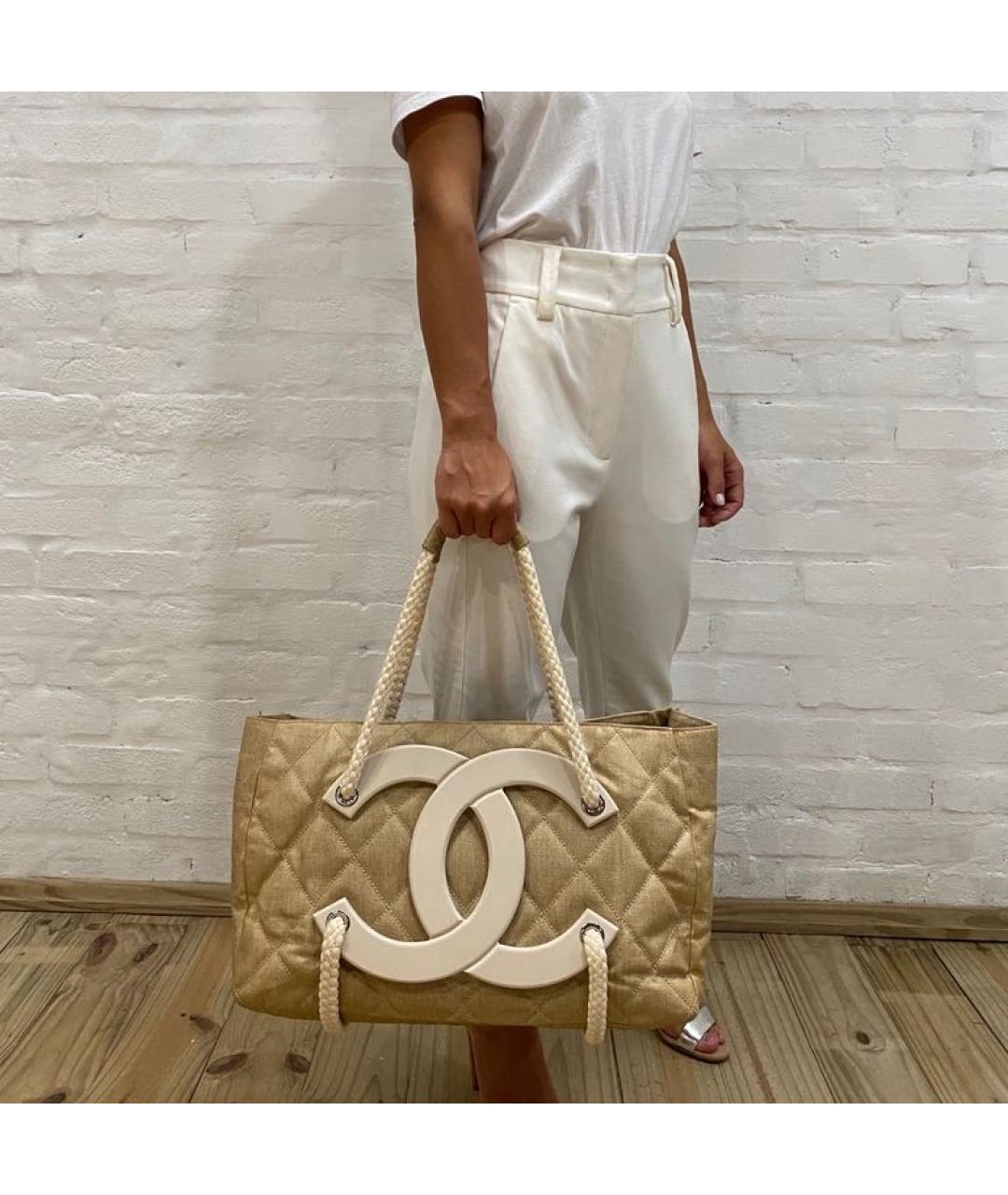 CHANEL Бежевая льняная пляжная сумка, фото 7