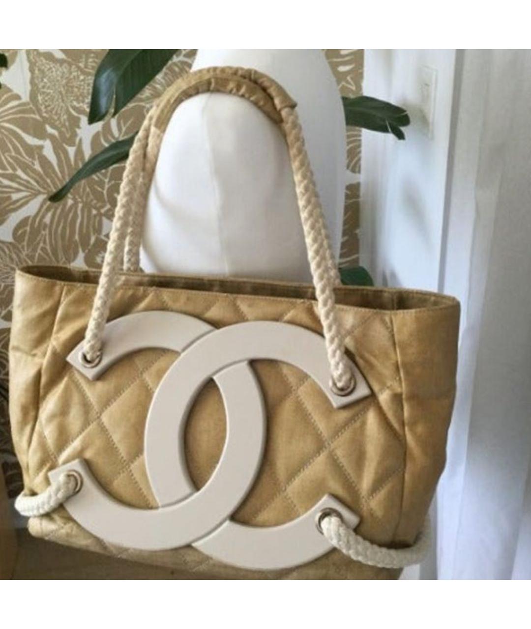 CHANEL Бежевая льняная пляжная сумка, фото 2