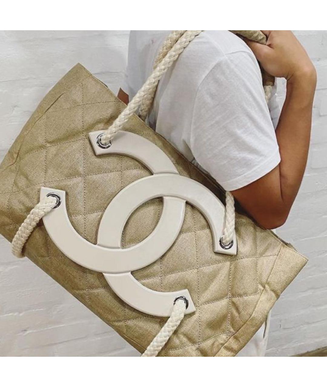 CHANEL Бежевая льняная пляжная сумка, фото 6