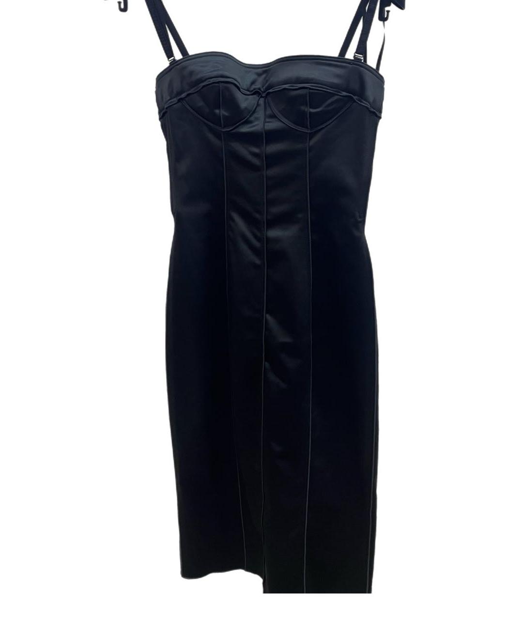 DOLCE&GABBANA Черное атласное коктейльное платье, фото 2