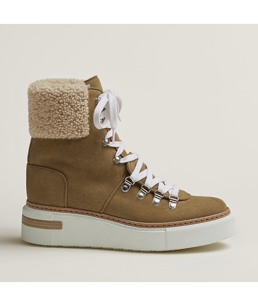 HERMES Горчичные замшевые ботинки, фото 8