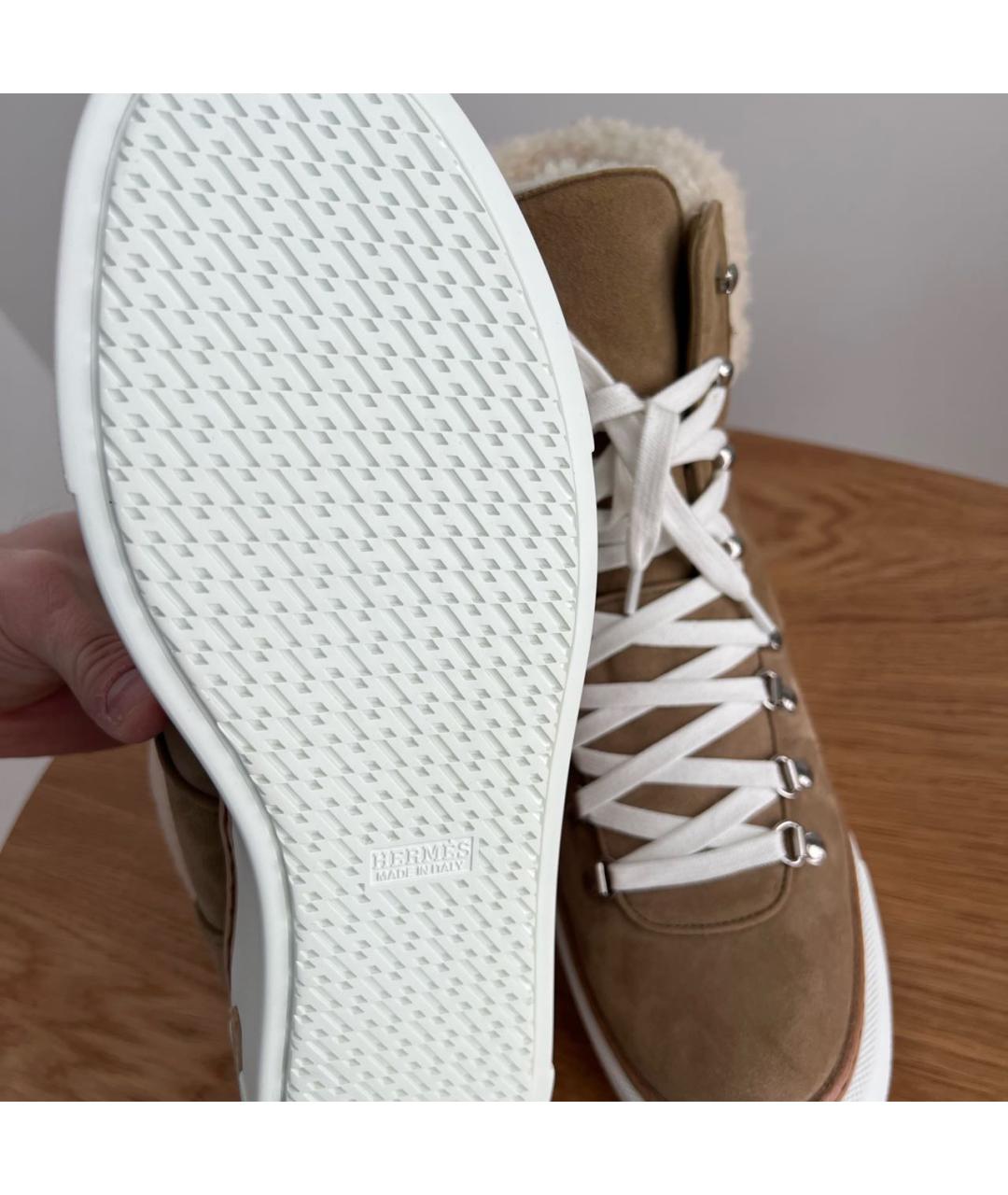 HERMES Горчичные замшевые ботинки, фото 5