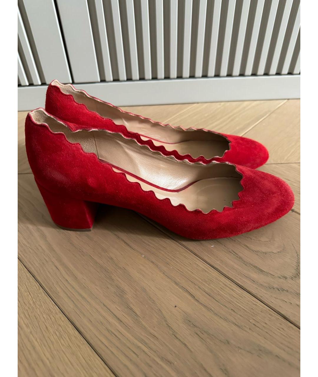 CHLOE Красные нубуковые туфли, фото 5