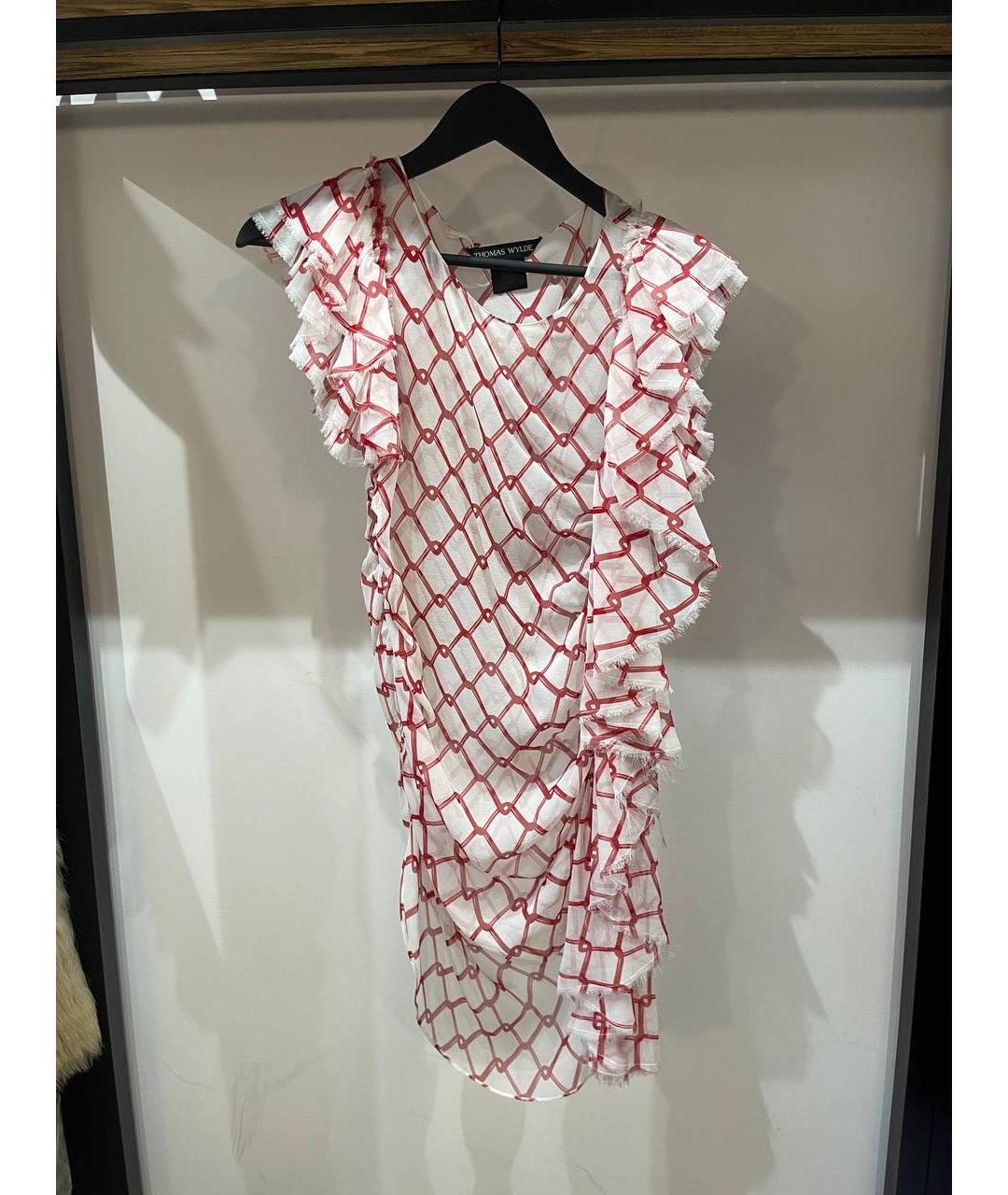 THOMAS WYLDE Белое шелковое коктейльное платье, фото 4
