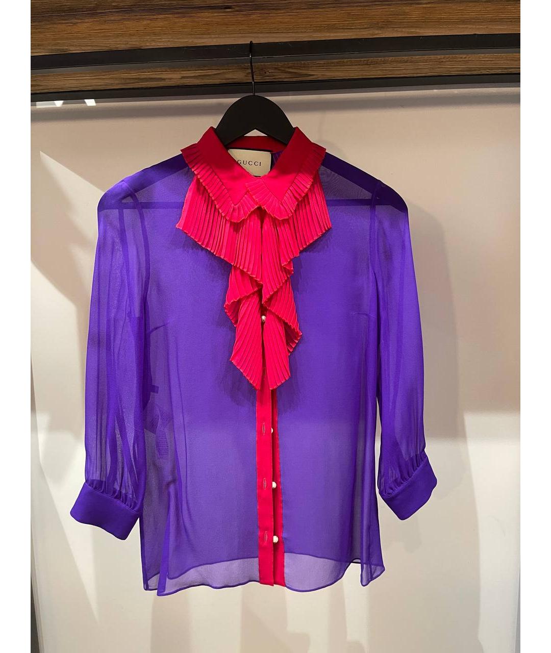 GUCCI Фиолетовая шелковая блузы, фото 6