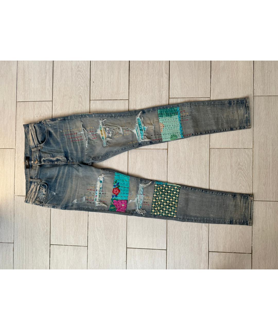 AMIRI Голубые хлопко-эластановые джинсы скинни, фото 9