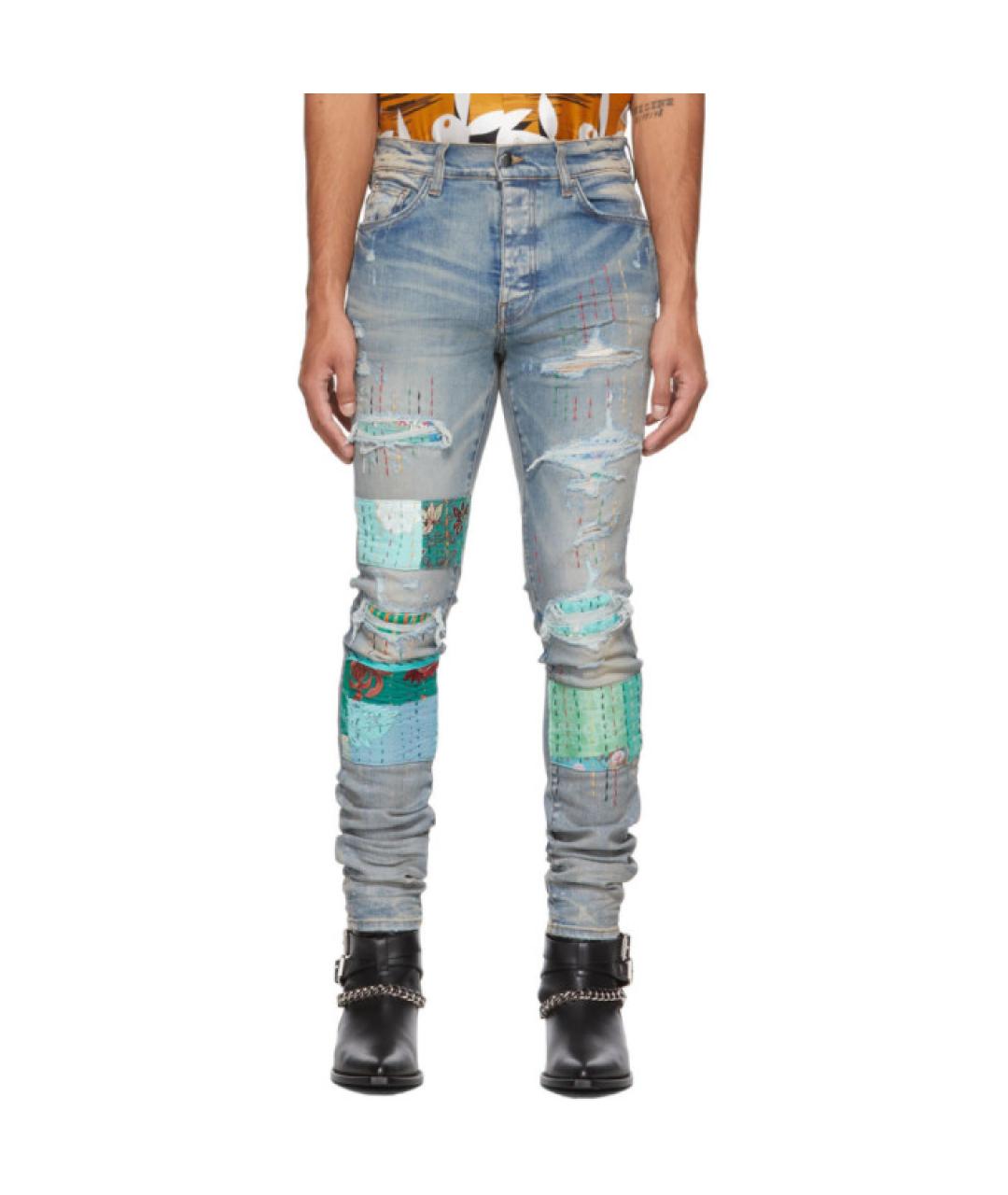 AMIRI Голубые хлопко-эластановые джинсы скинни, фото 2